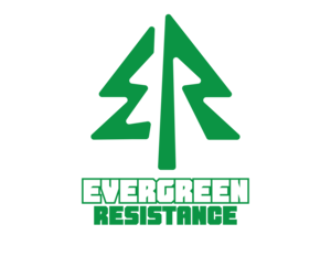Evergreen Resistance logo, an 'E' and an 'R' styled to look like an evergreen tree