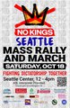 Flyer for Seattle Oct 18, 2025 No Kings Rally and March