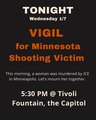 Flyer for Olympia Vigil for Renee Good (Minnesota ICE Shooting Victim) on Wed Jan 7, 2026