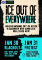 Flyer for Olympia Jan 30 Ice Out Blackout/Jan 31 Protest